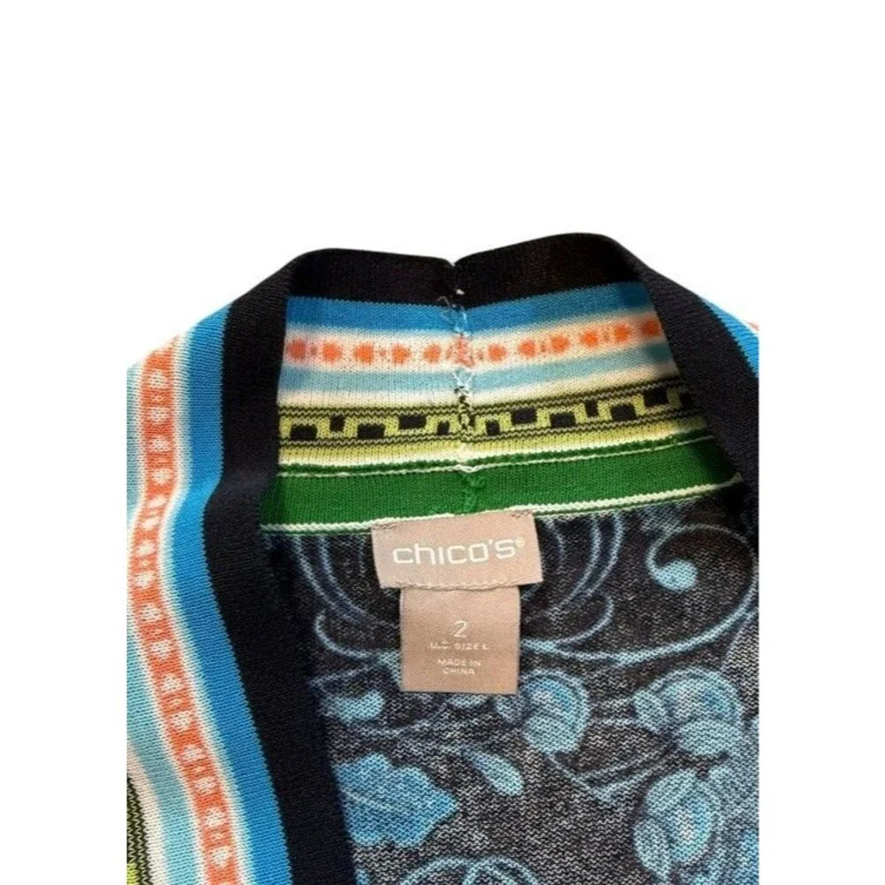 Chico's Perfect Layer Cardigan Womens Size 2 Large Floral Retro Cottagecore READ